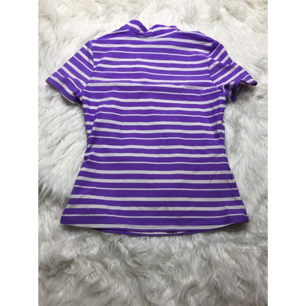 Lands‎ End Kids Swim Top Girls Small Slim 7/8 Purple Rash Guard Short Sleeve
